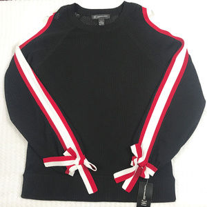 INC Striped Sleeve Cold Shoulder Top